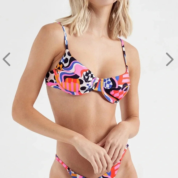 NWT OneOne Swimwear Bikini SET Anaheim Pink Retro Lupita Alli 90s Print NEW - Picture 3 of 6